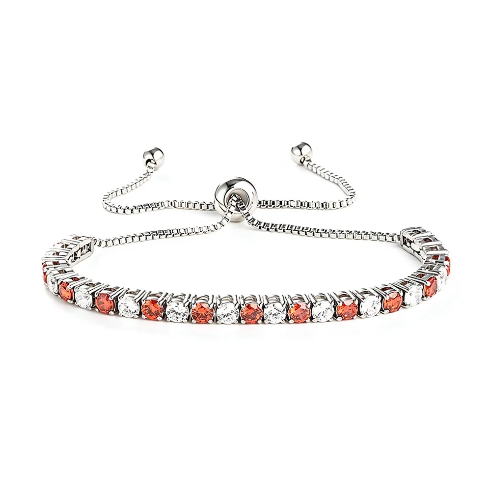 Radiant 316 Stainless Steel Round CZ Tennis Bracelet - Silver Red and White CZ