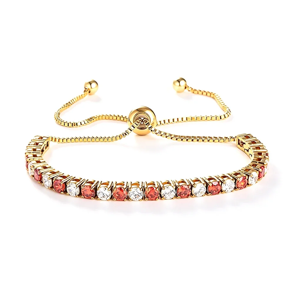Radiant 316 Stainless Steel Round CZ Tennis Bracelet - Gold Red and White CZ