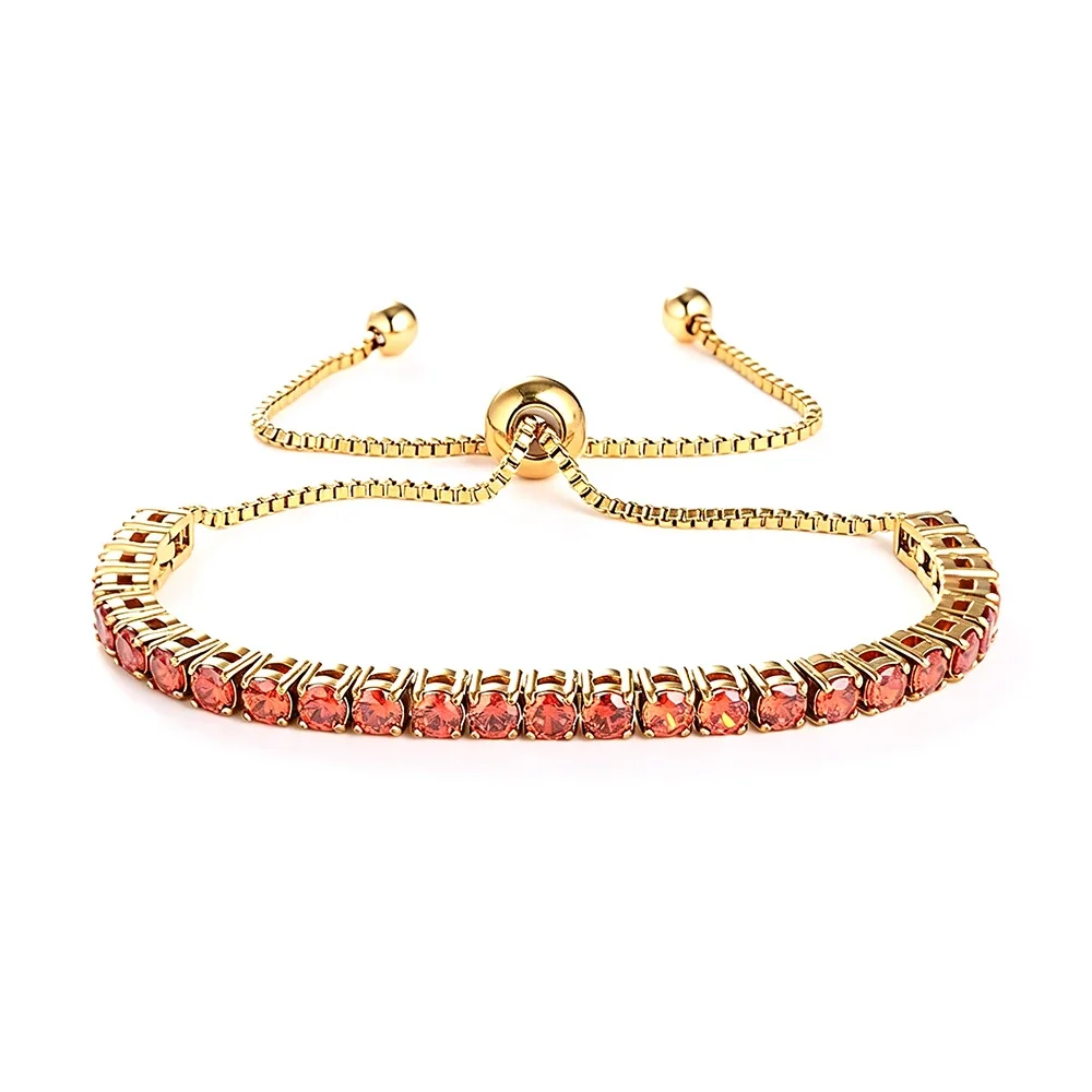 Radiant 316 Stainless Steel Round CZ Tennis Bracelet - Gold Red CZ