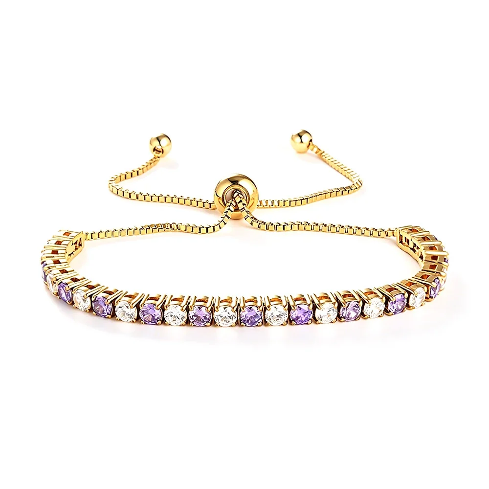 Radiant 316 Stainless Steel Round CZ Tennis Bracelet - Gold Purple and White CZ