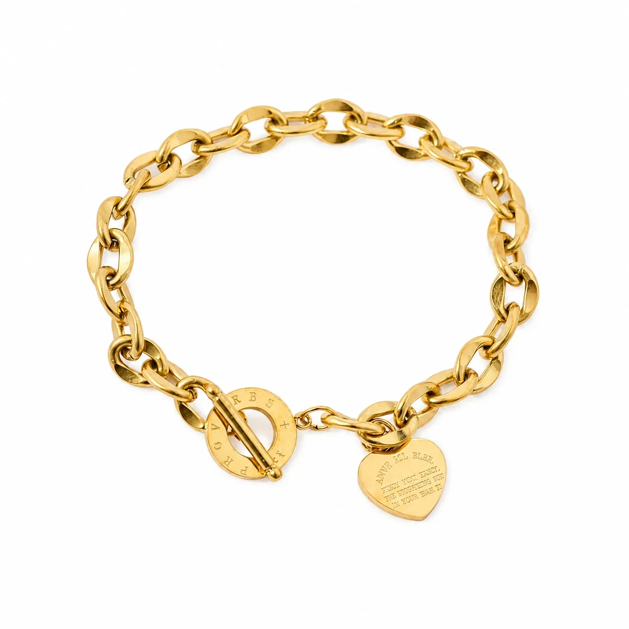 Vintage 18K Gold-Plated Heart Charm Toggle Bracelet