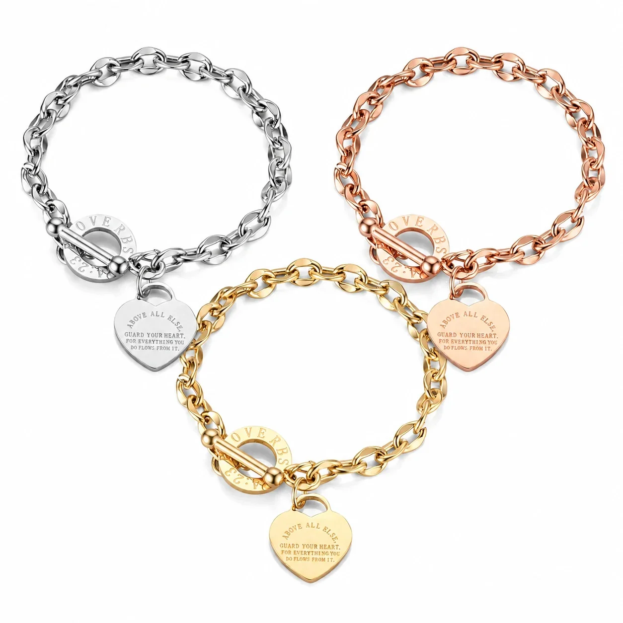 Vintage 18K Gold-Plated Heart Charm Toggle Bracelet