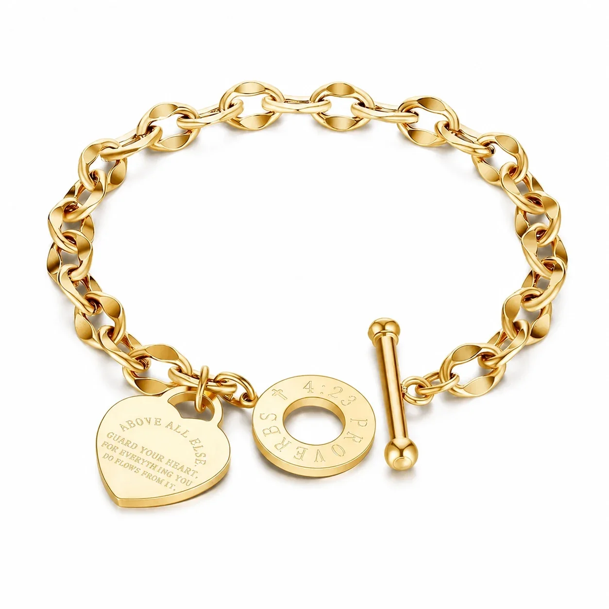 Vintage 18K Gold-Plated Heart Charm Toggle Bracelet - Gold