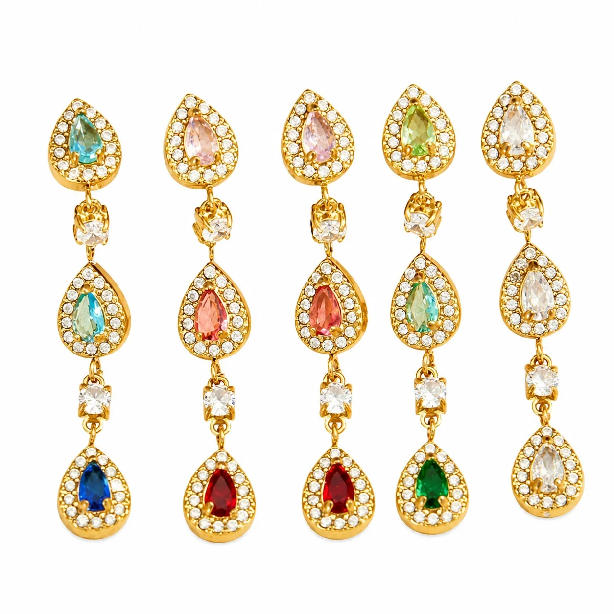 Ornate Teardrop Pavé CZ 316L Stainless Steel Gold PVD Drop Earrings