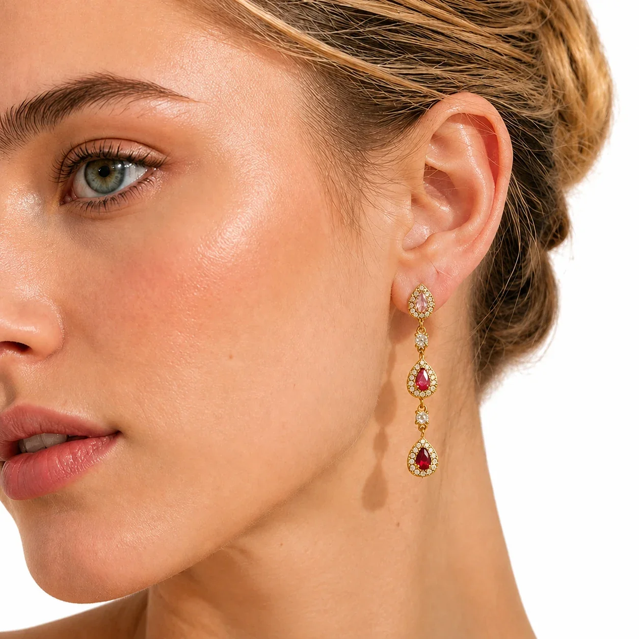 Ornate Teardrop Pavé CZ 316L Gold PVD Drop Earrings