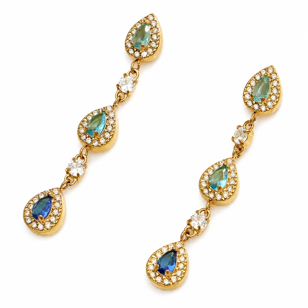 Ornate Teardrop Pavé CZ 316L Gold PVD Drop Earrings