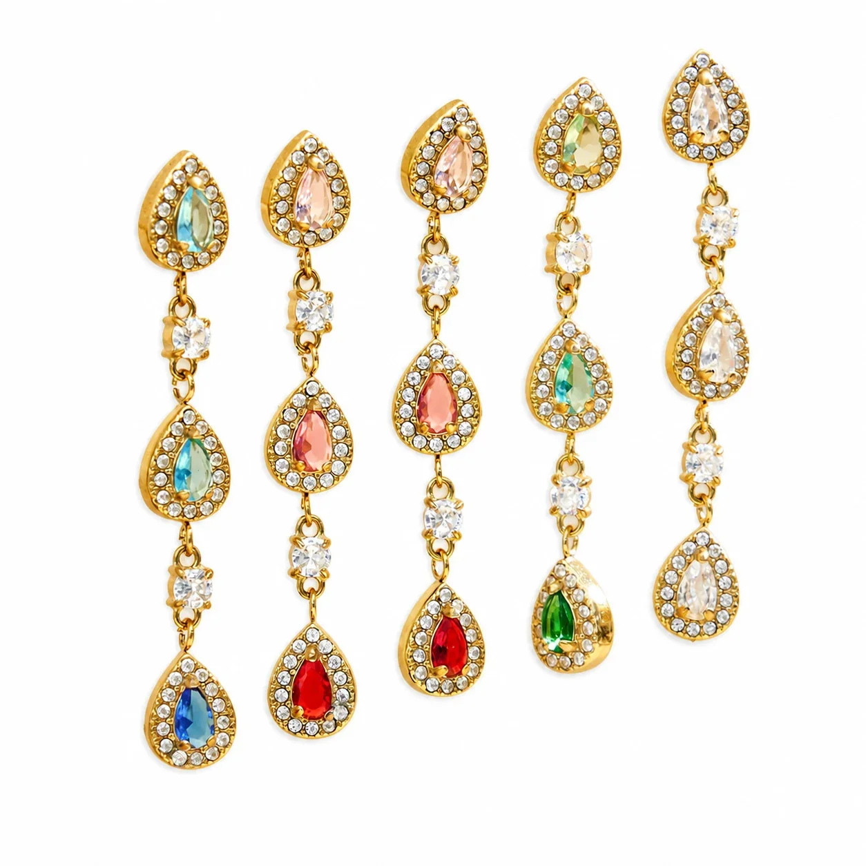Ornate Teardrop Pavé CZ 316L Gold PVD Drop Earrings