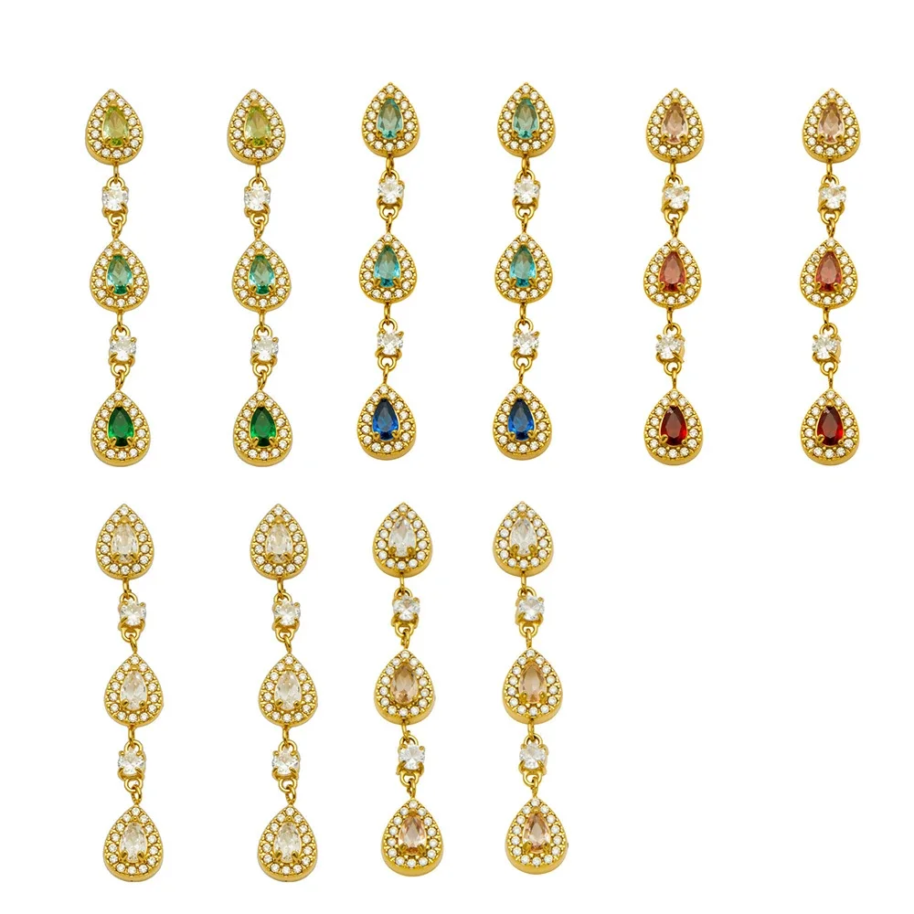 Ornate Teardrop Pavé CZ 316L Gold PVD Drop Earrings