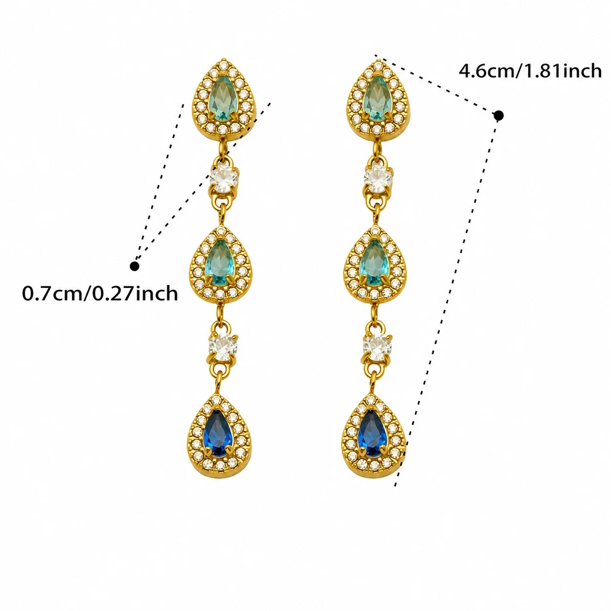 Ornate Teardrop Pavé CZ 316L Gold PVD Drop Earrings - Gold Green CZ Teardrop