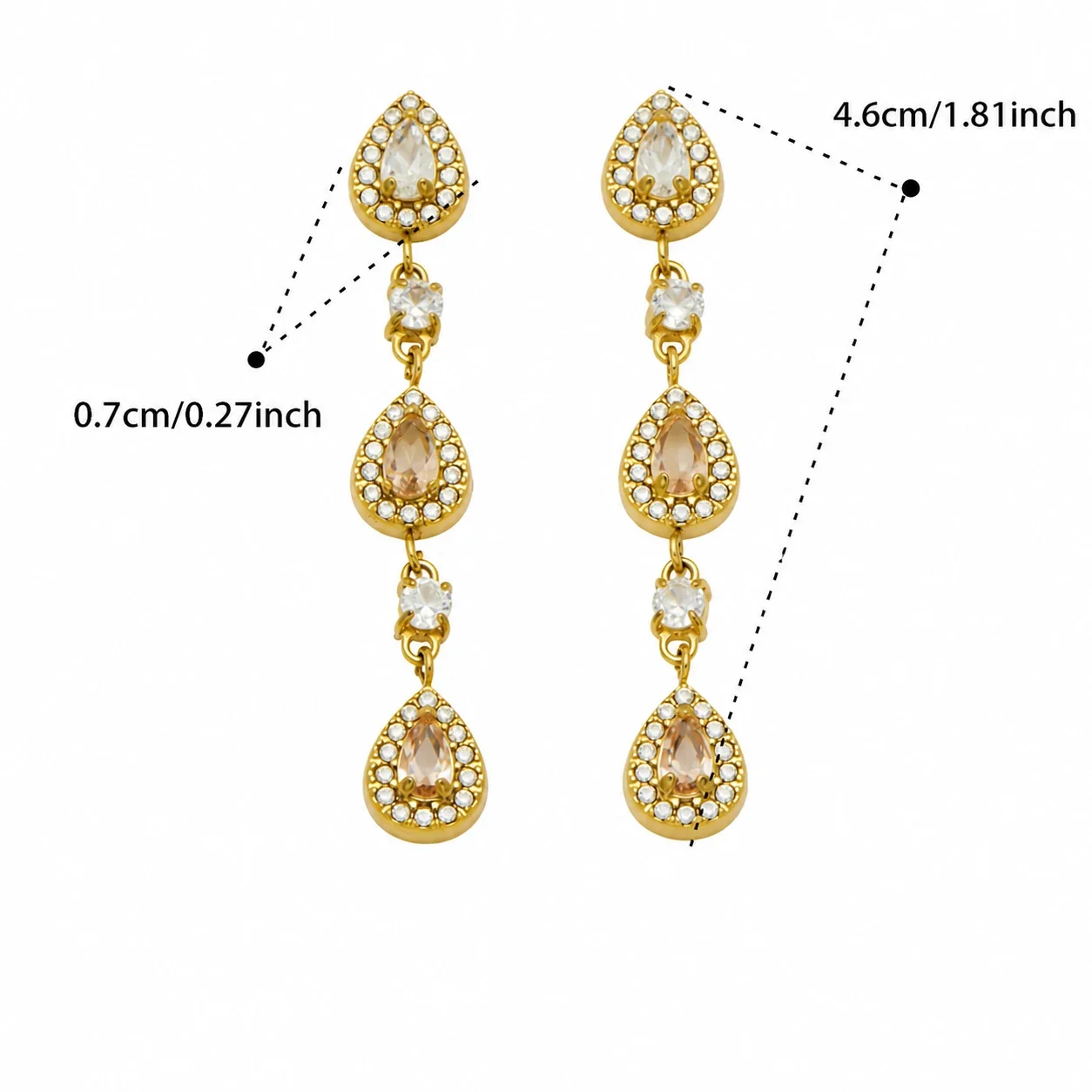 Ornate Teardrop Pavé CZ 316L Gold PVD Drop Earrings - Gold Champagne CZ Teardrop