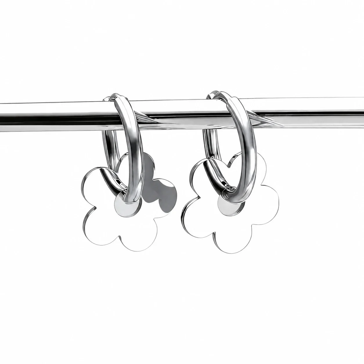 Hoop Earrings with Open Daisy Charm 316 Stainless Steel PVD