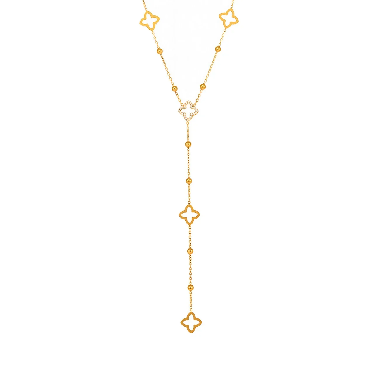 Refined Stainless Steel Clover Bead Y-Drop Necklace