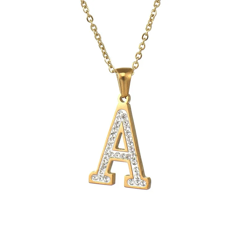 Sparkling Gold-Plated Pavé Letter Pendant Necklace - A