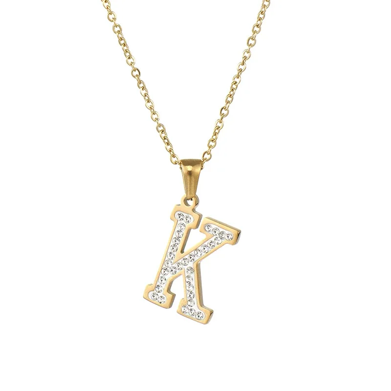 Sparkling Gold-Plated Pavé Letter Pendant Necklace - K