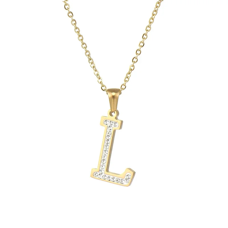 Sparkling Gold-Plated Pavé Letter Pendant Necklace - L