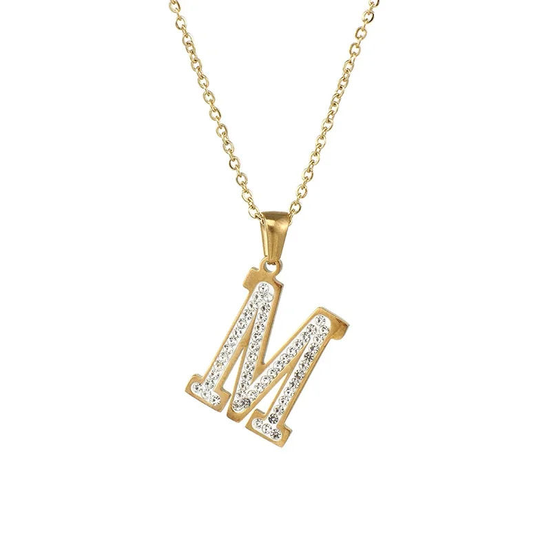 Sparkling Gold-Plated Pavé Letter Pendant Necklace - M