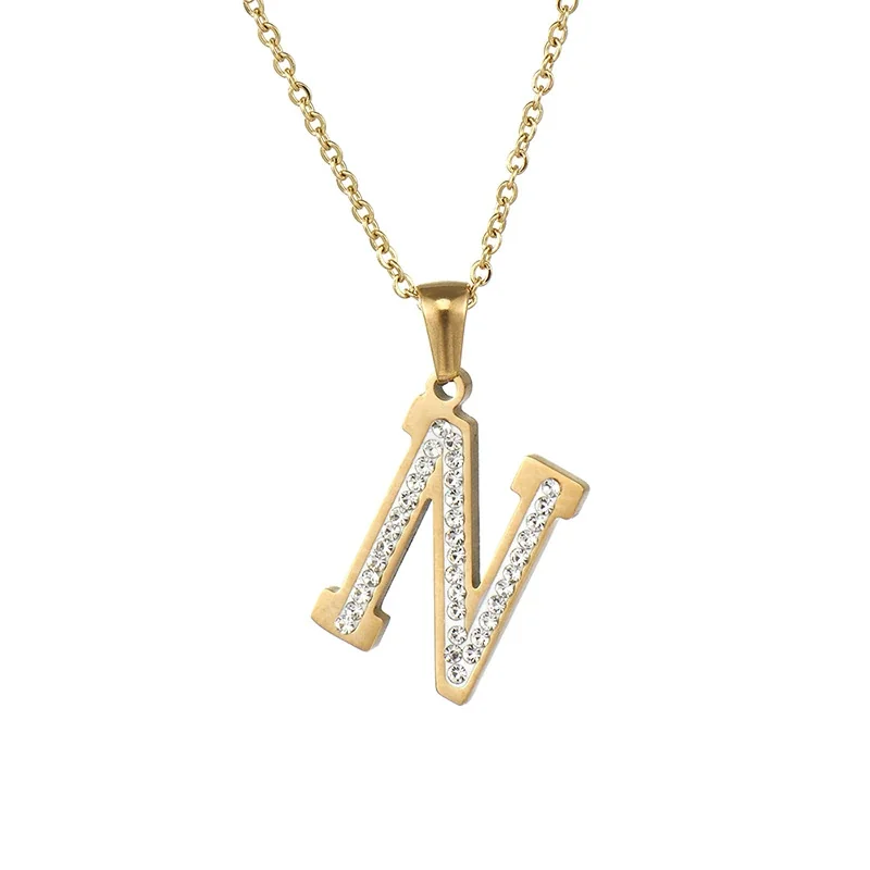 Sparkling Gold-Plated Pavé Letter Pendant Necklace - N