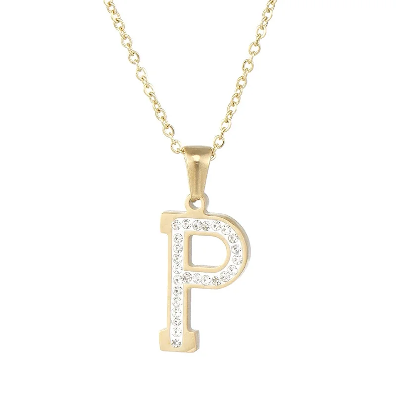 Sparkling Gold-Plated Pavé Letter Pendant Necklace - P
