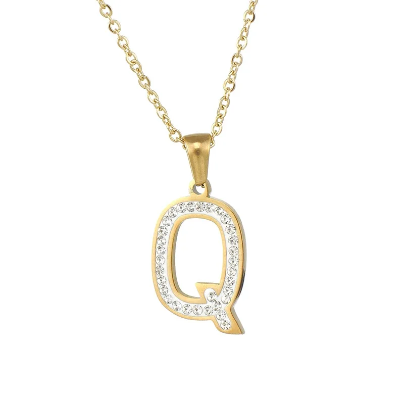 Sparkling Gold-Plated Pavé Letter Pendant Necklace - Q