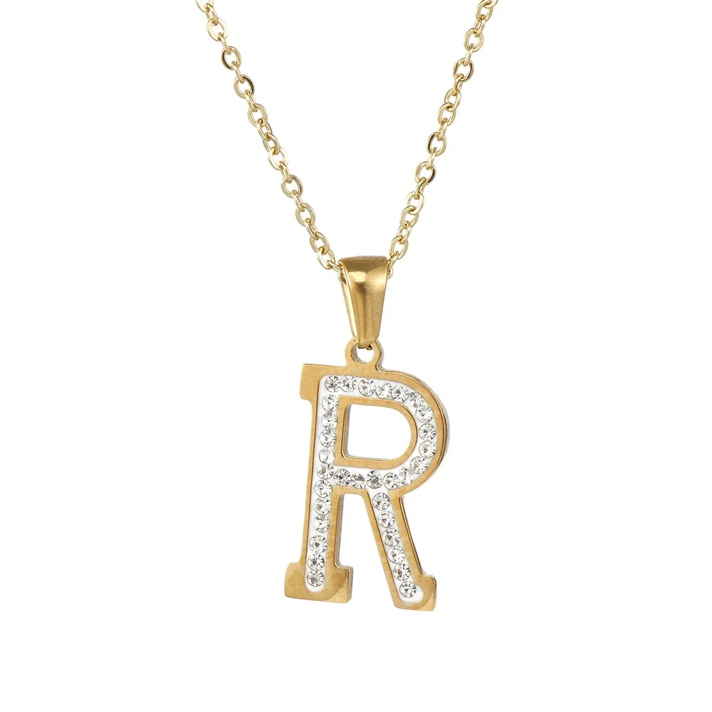 Sparkling Gold-Plated Pavé Letter Pendant Necklace - R