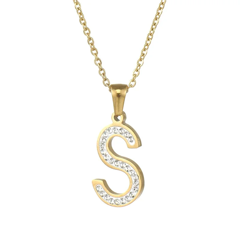 Sparkling Gold-Plated Pavé Letter Pendant Necklace - S
