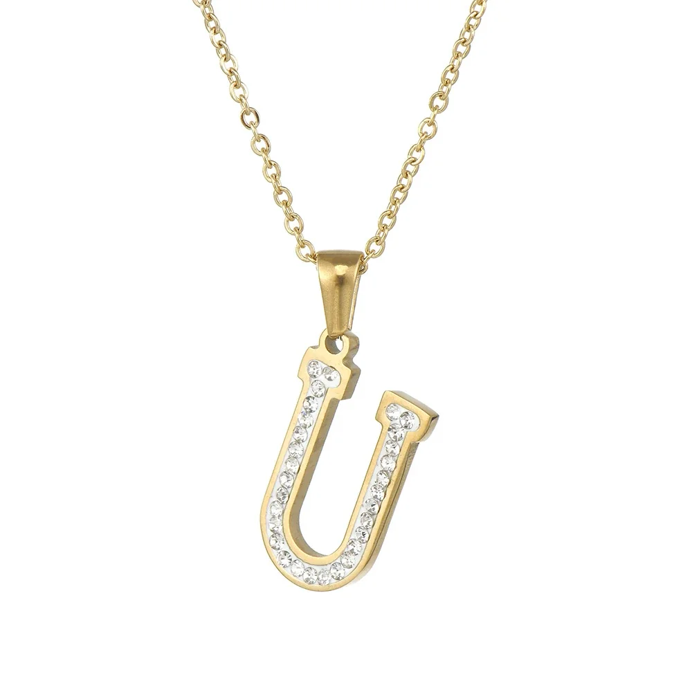 Sparkling Gold-Plated Pavé Letter Pendant Necklace - U