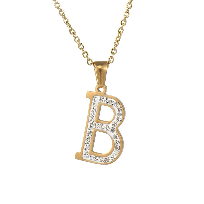 Sparkling Gold-Plated Pavé Letter Pendant Necklace - B