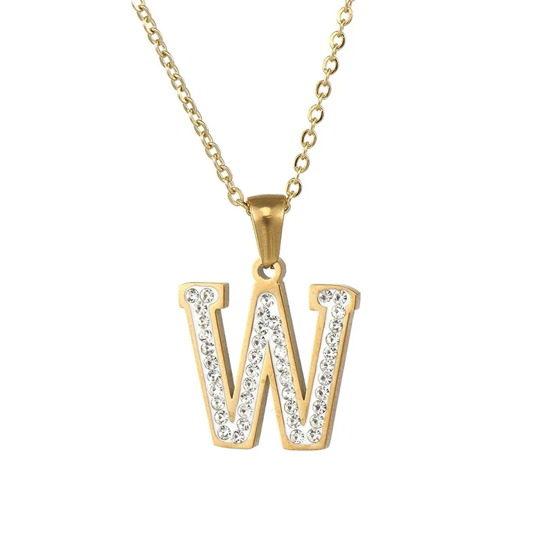 Sparkling Gold-Plated Pavé Letter Pendant Necklace - W