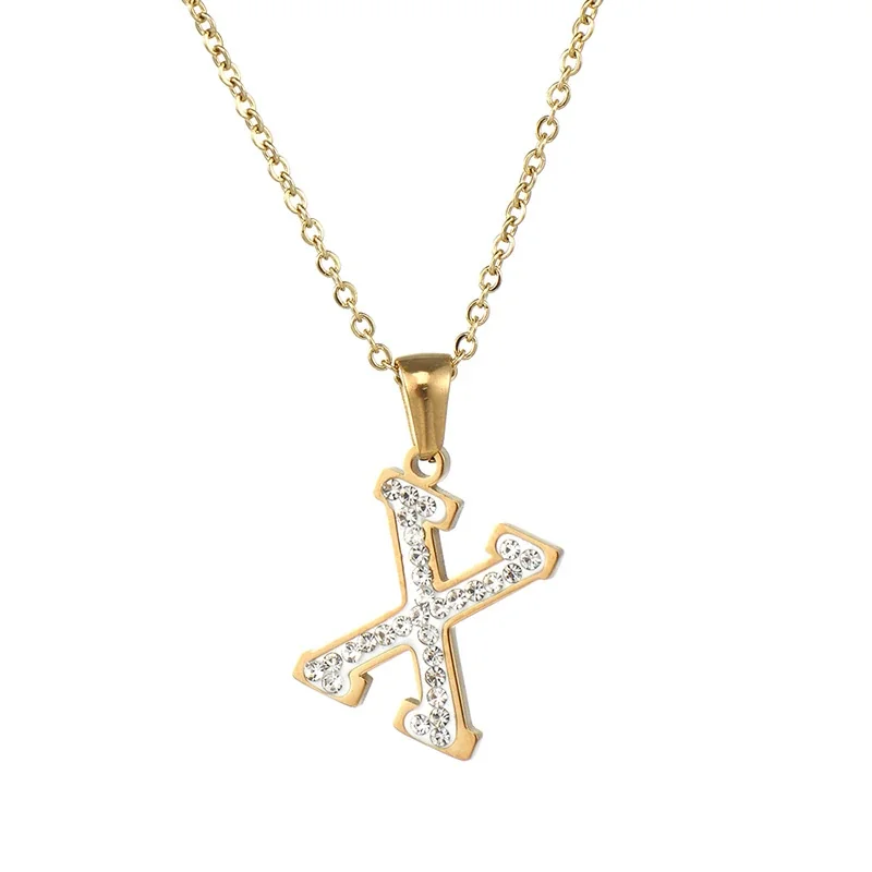 Sparkling Gold-Plated Pavé Letter Pendant Necklace - X
