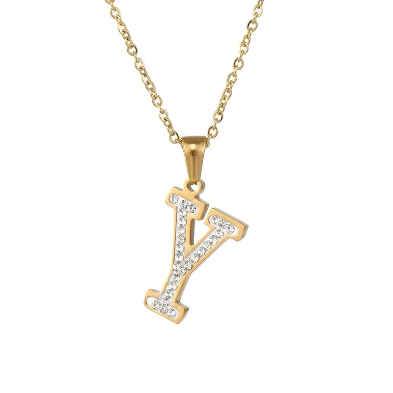 Sparkling Gold-Plated Pavé Letter Pendant Necklace - Y