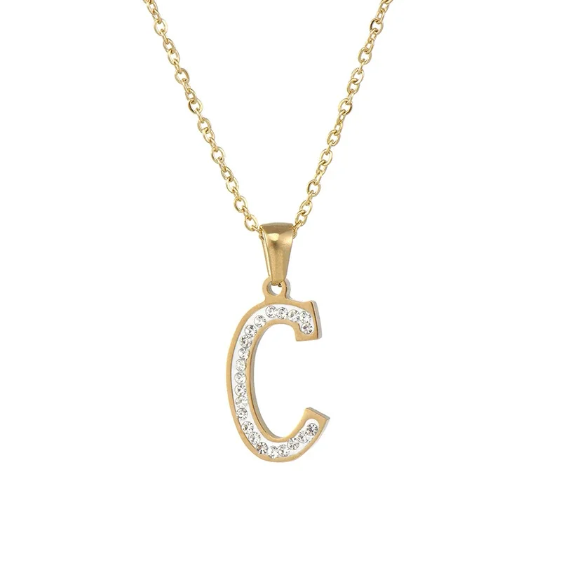 Sparkling Gold-Plated Pavé Letter Pendant Necklace - C