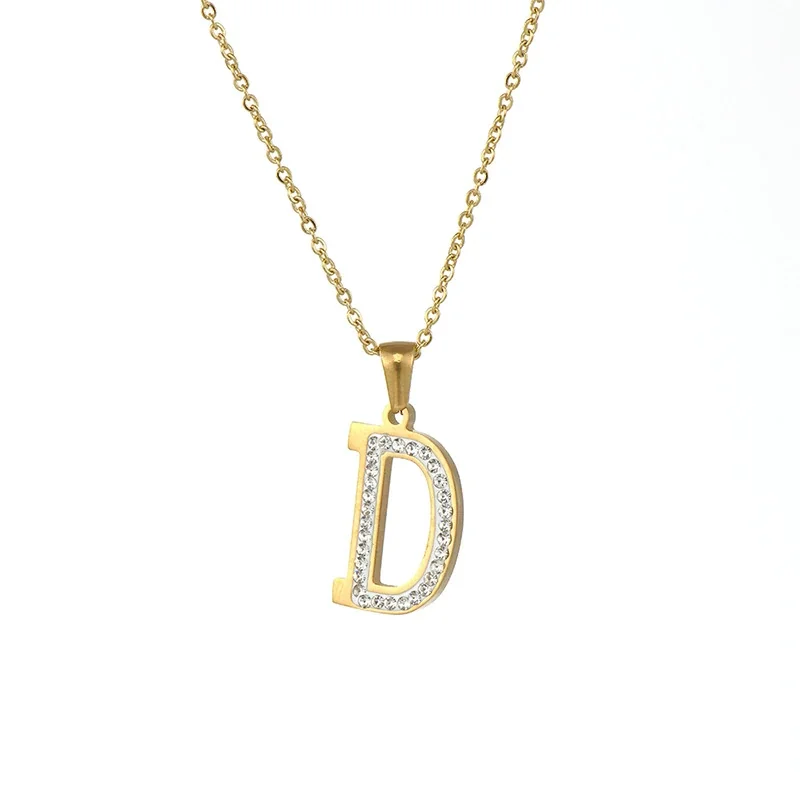 Sparkling Gold-Plated Pavé Letter Pendant Necklace - D