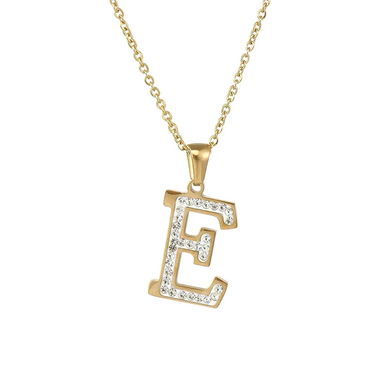 Sparkling Gold-Plated Pavé Letter Pendant Necklace - E