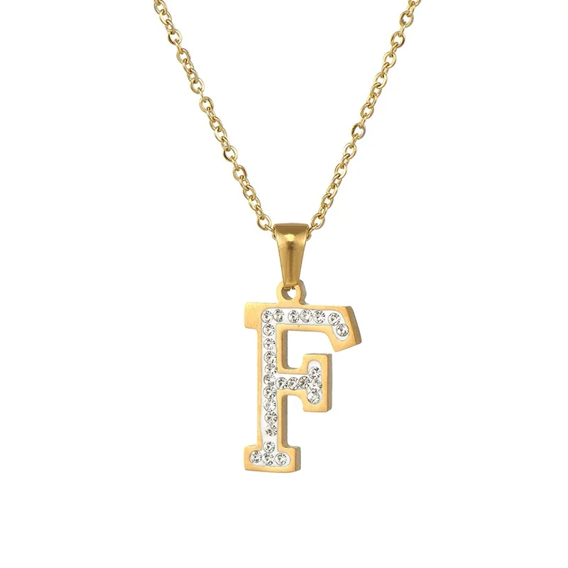 Sparkling Gold-Plated Pavé Letter Pendant Necklace - F