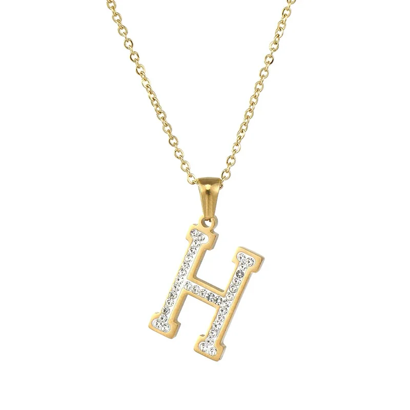 Sparkling Gold-Plated Pavé Letter Pendant Necklace - H