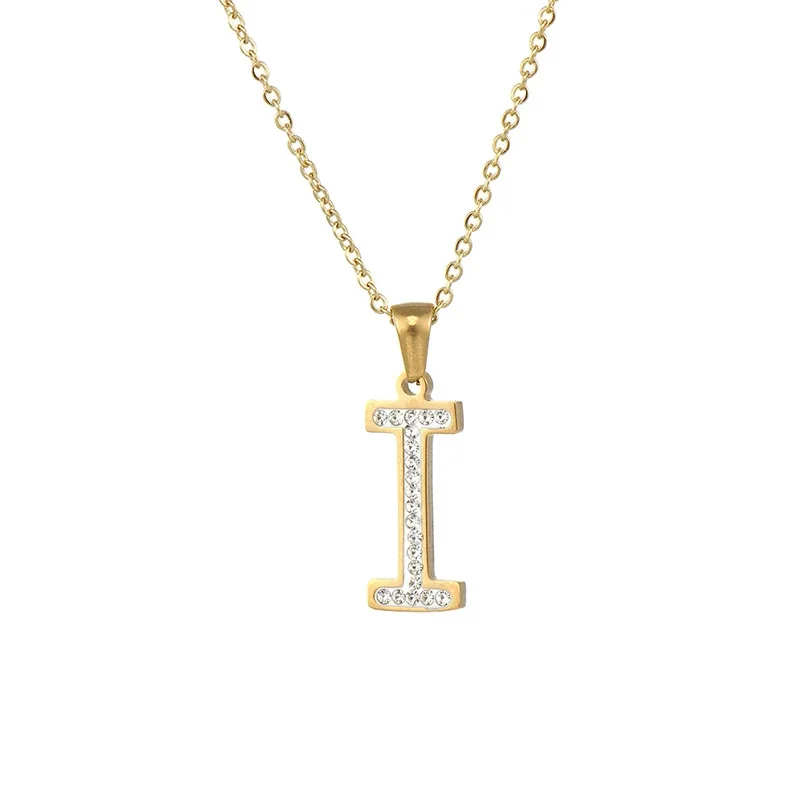 Sparkling Gold-Plated Pavé Letter Pendant Necklace - I