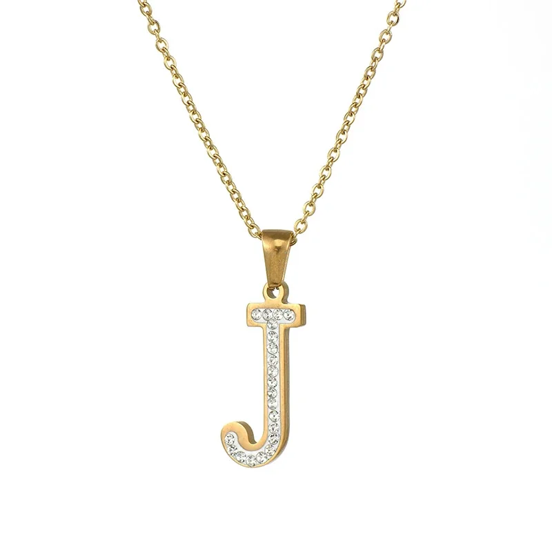 Sparkling Gold-Plated Pavé Letter Pendant Necklace - J