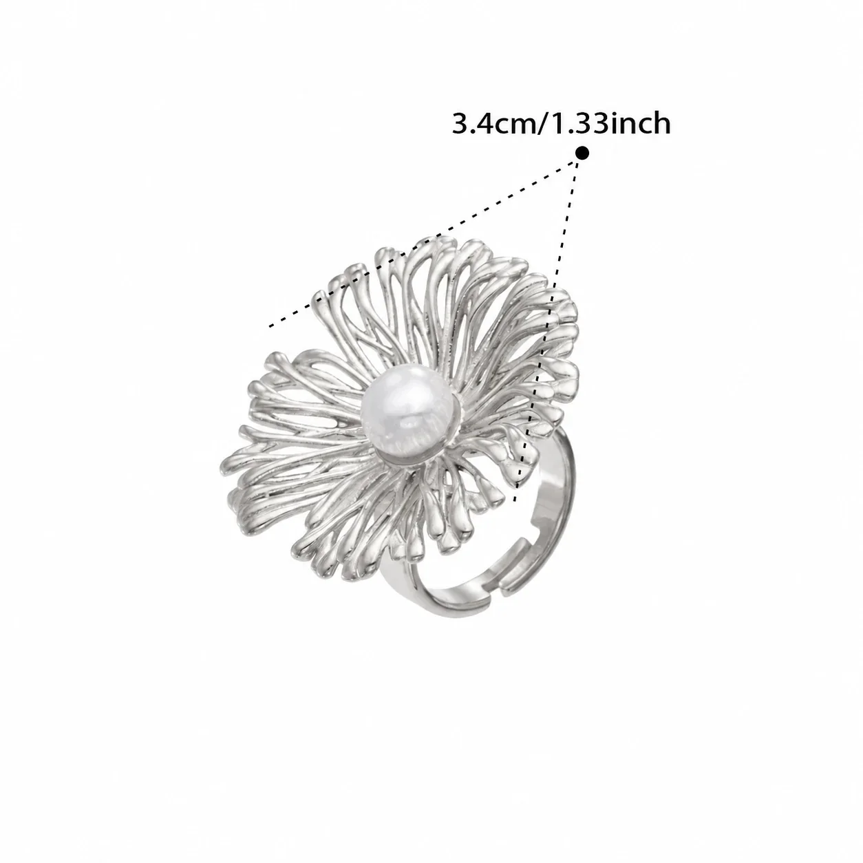 Foto del producto: Anillo: Flor Texturizada Abierta con Perla de Concha de Acero Inoxidable