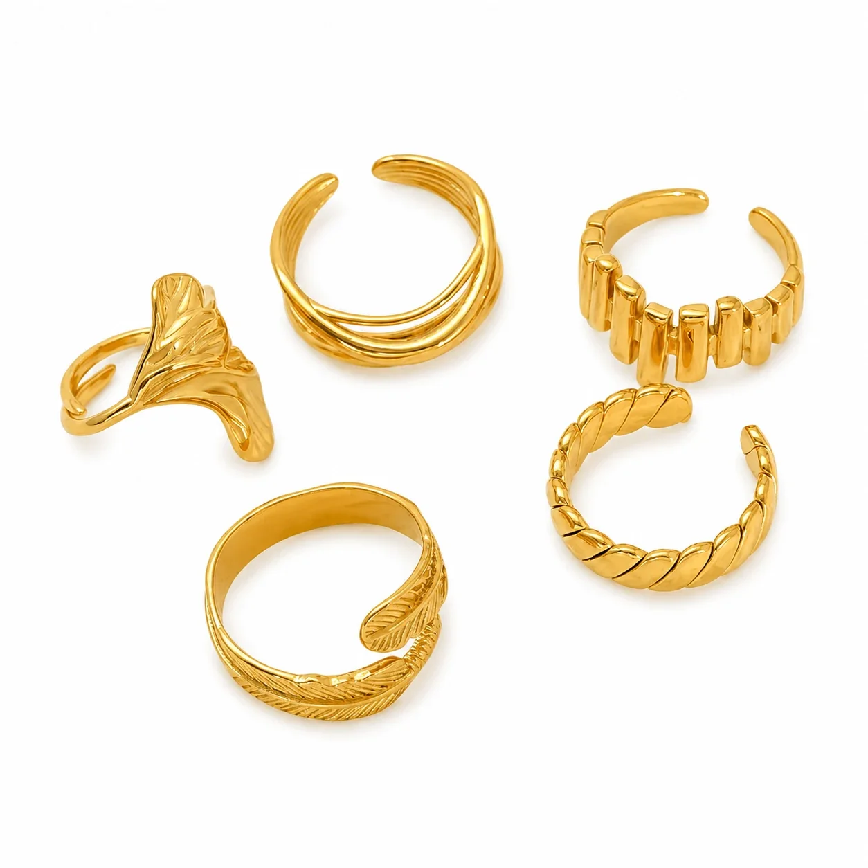 Sculptural 18K Gold-Plated Feather Open-Band Ring