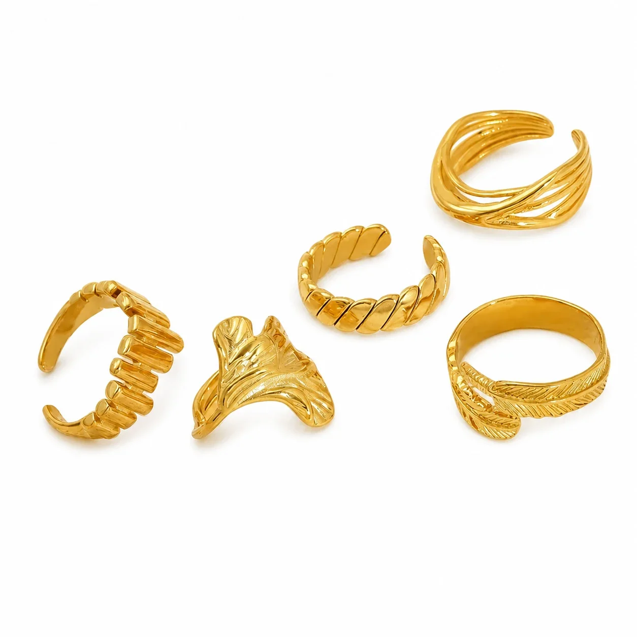 Sculptural 18K Gold-Plated Feather Open-Band Ring