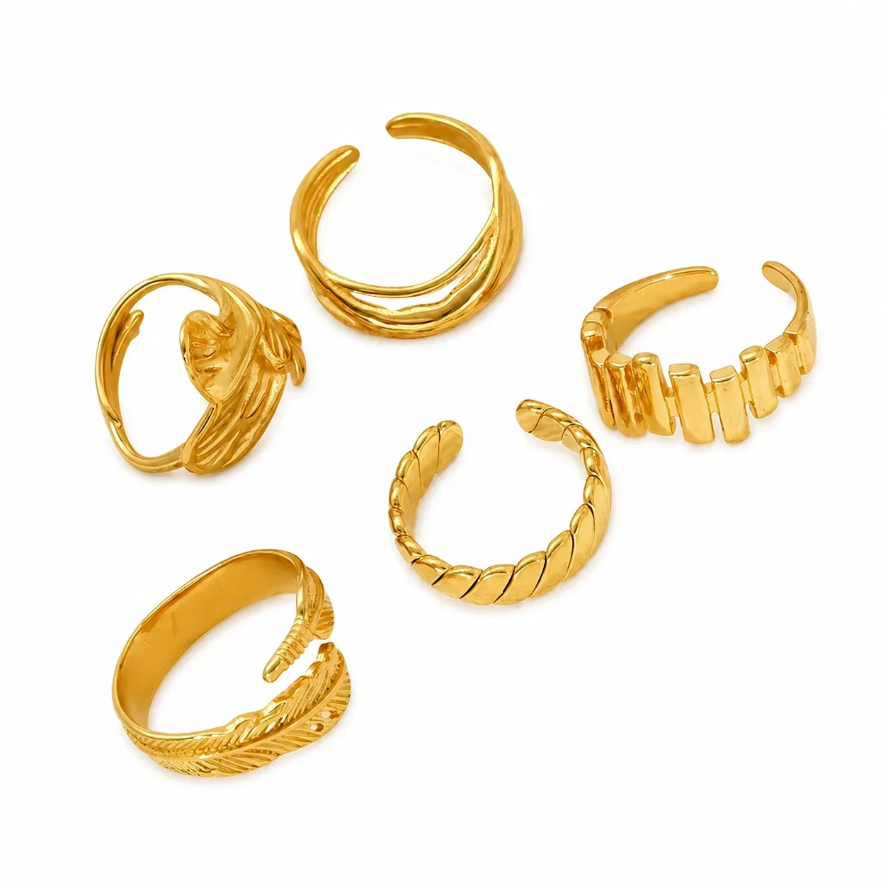 Sculptural 18K Gold-Plated Feather Open-Band Ring