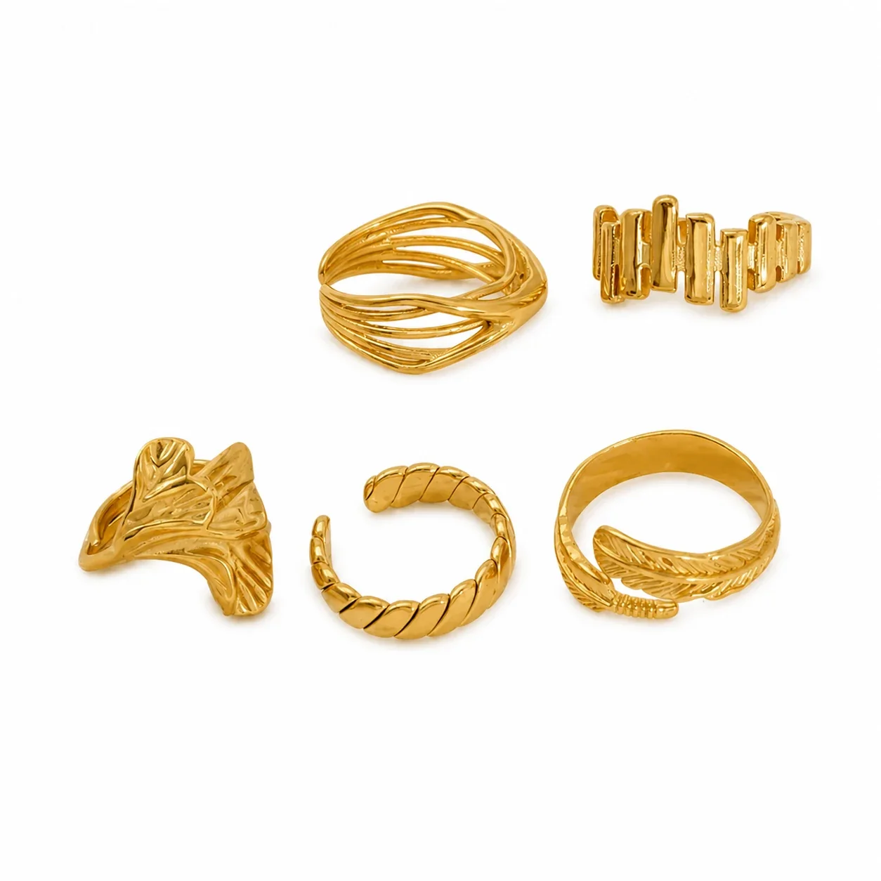 Sculptural 18K Gold-Plated Feather Open-Band Ring