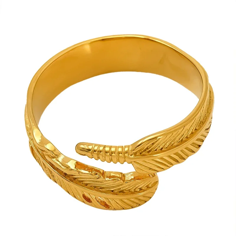 Sculptural 18K Gold-Plated Feather Open-Band Ring