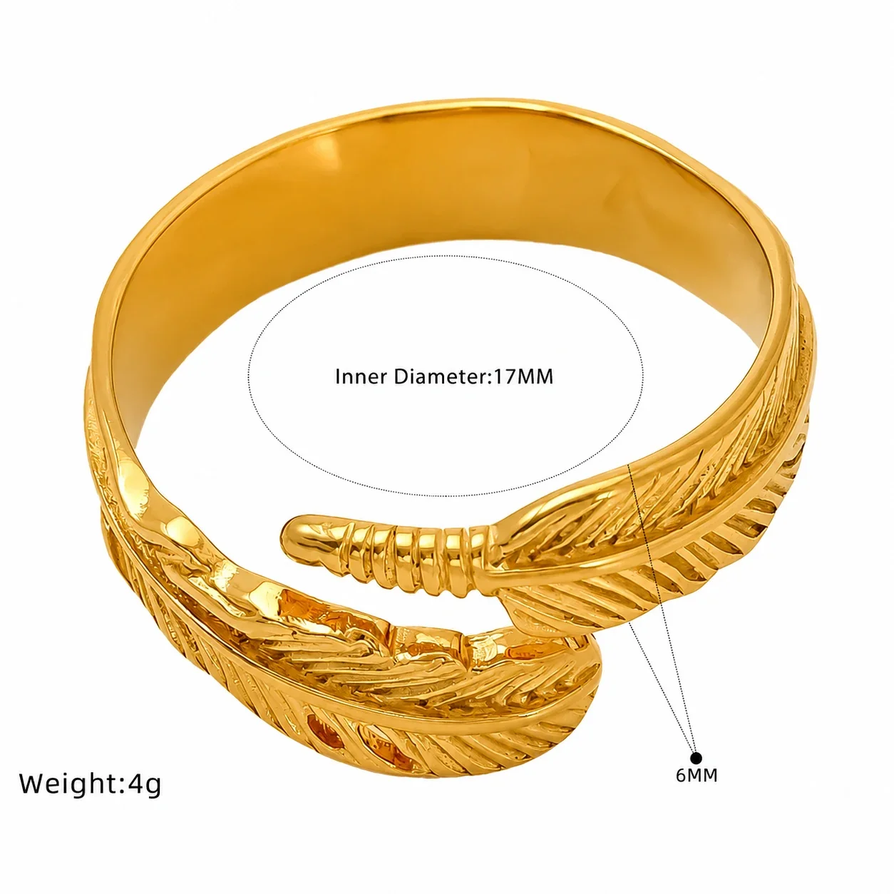 Sculptural 18K Gold-Plated Feather Open-Band Ring - Gold Feather Wrap