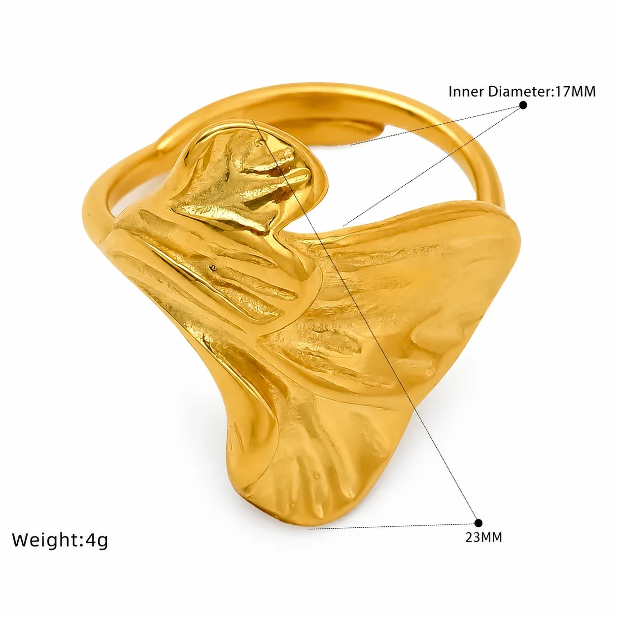 Sculptural 18K Gold-Plated Feather Open-Band Ring - Gold Leaf Open Band