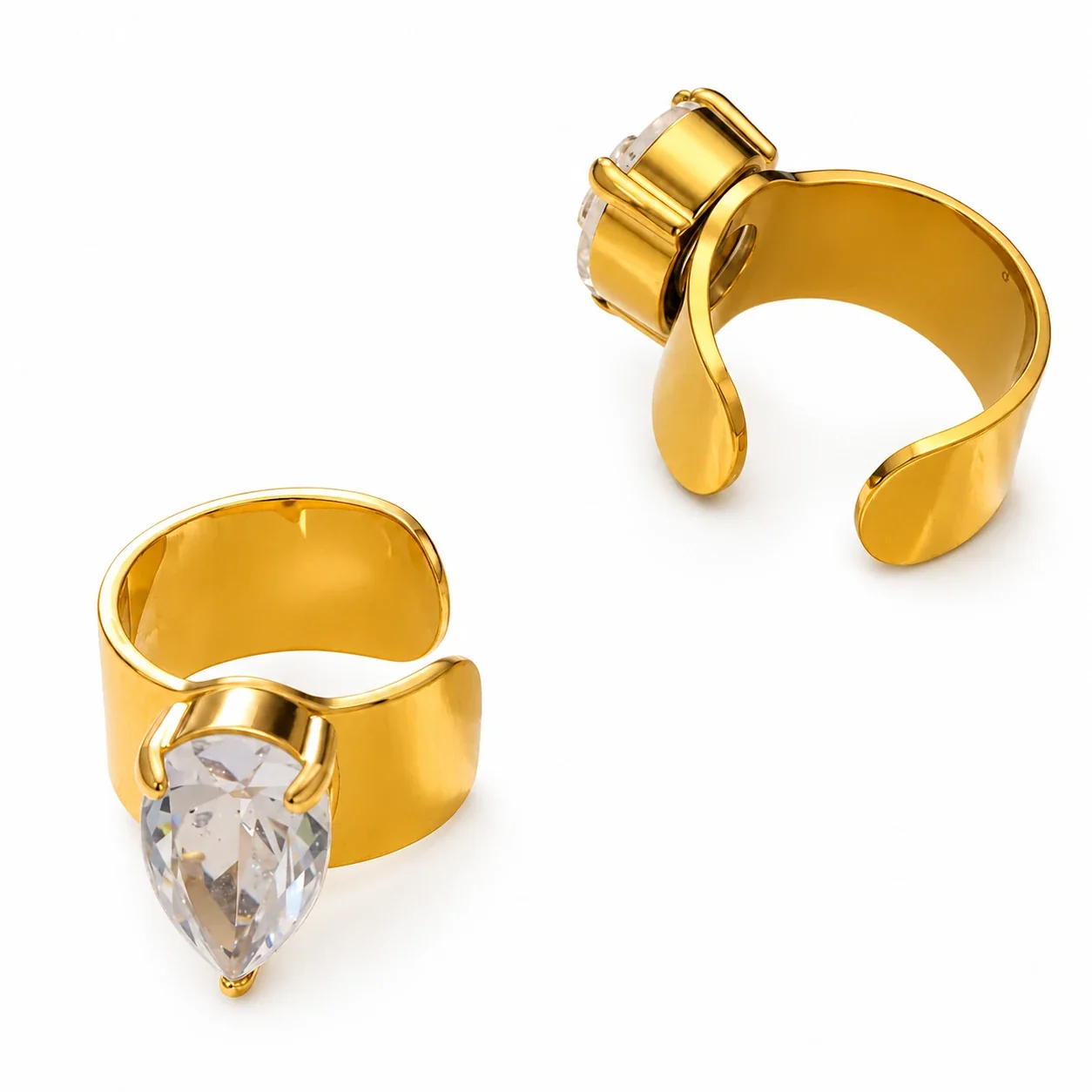 Sculptural Gold-Plated Teardrop CZ Ear Cuff