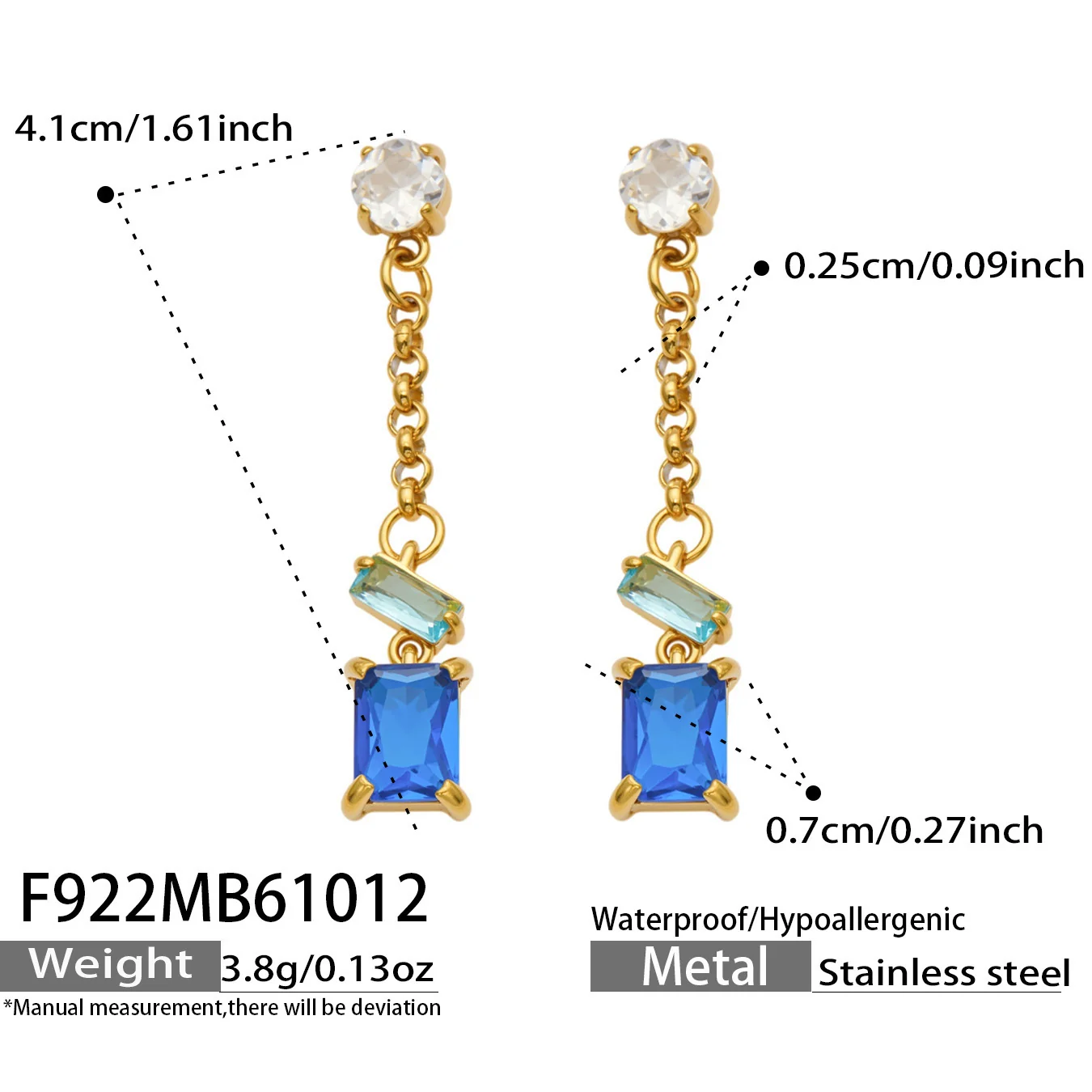 Emerald-Cut CZ-kettinghangers, verguld roestvrij staal productfoto
