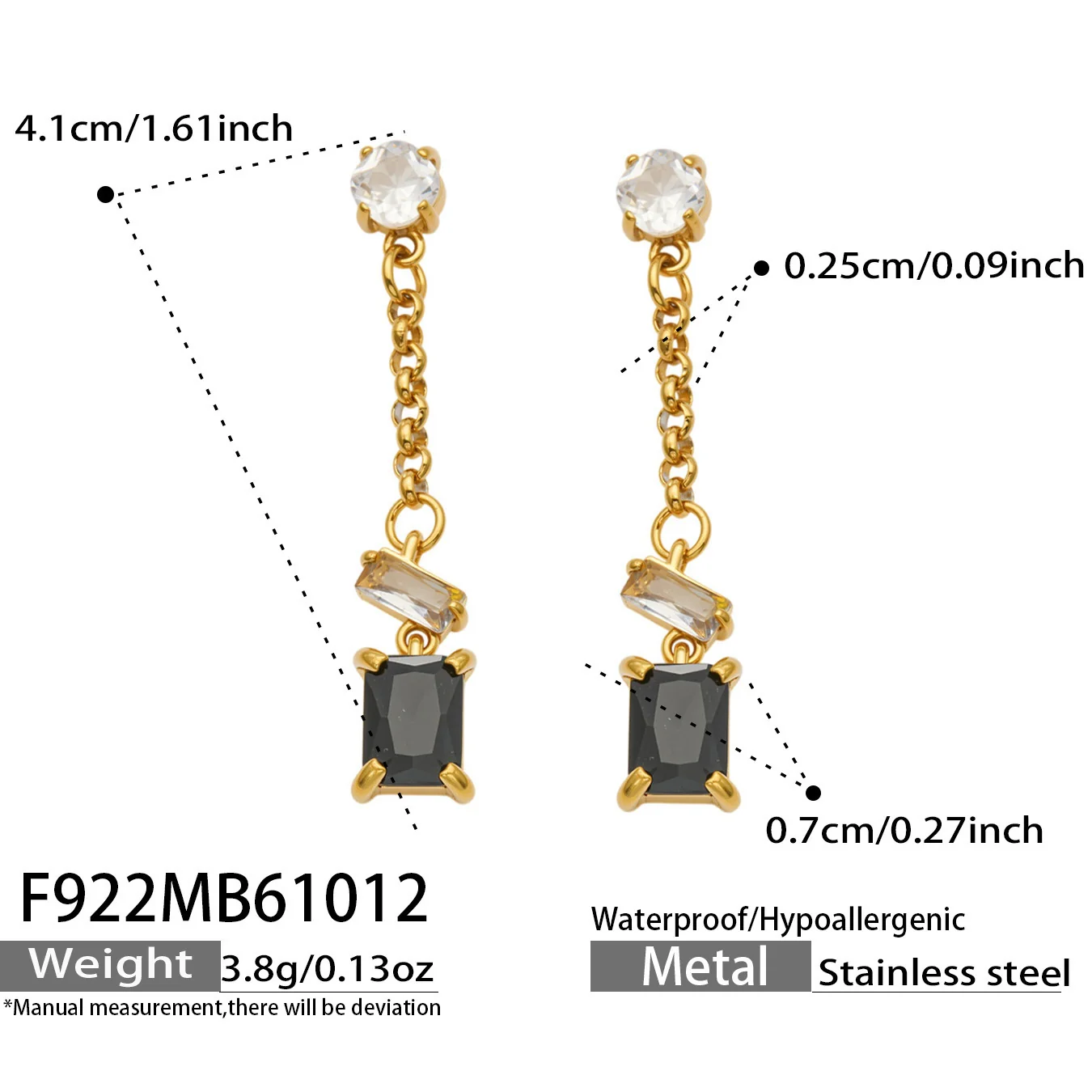 Emerald-Cut CZ-kettinghangers, verguld roestvrij staal productfoto