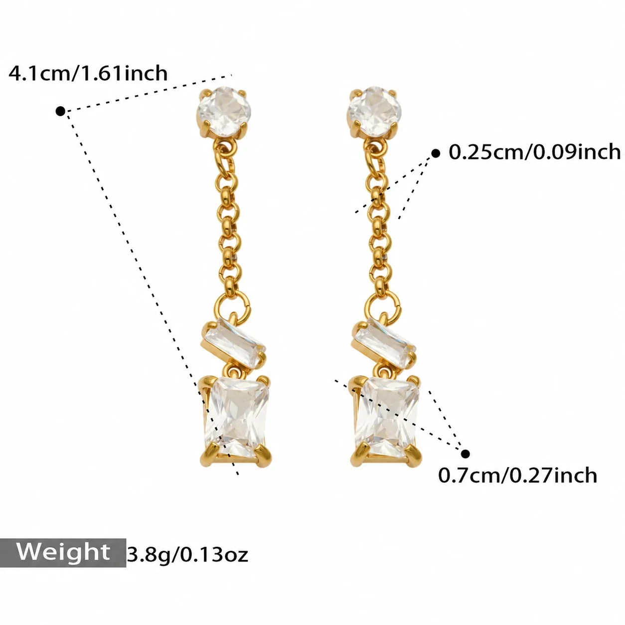 Emerald-Cut CZ-kettinghangers, verguld roestvrij staal productfoto