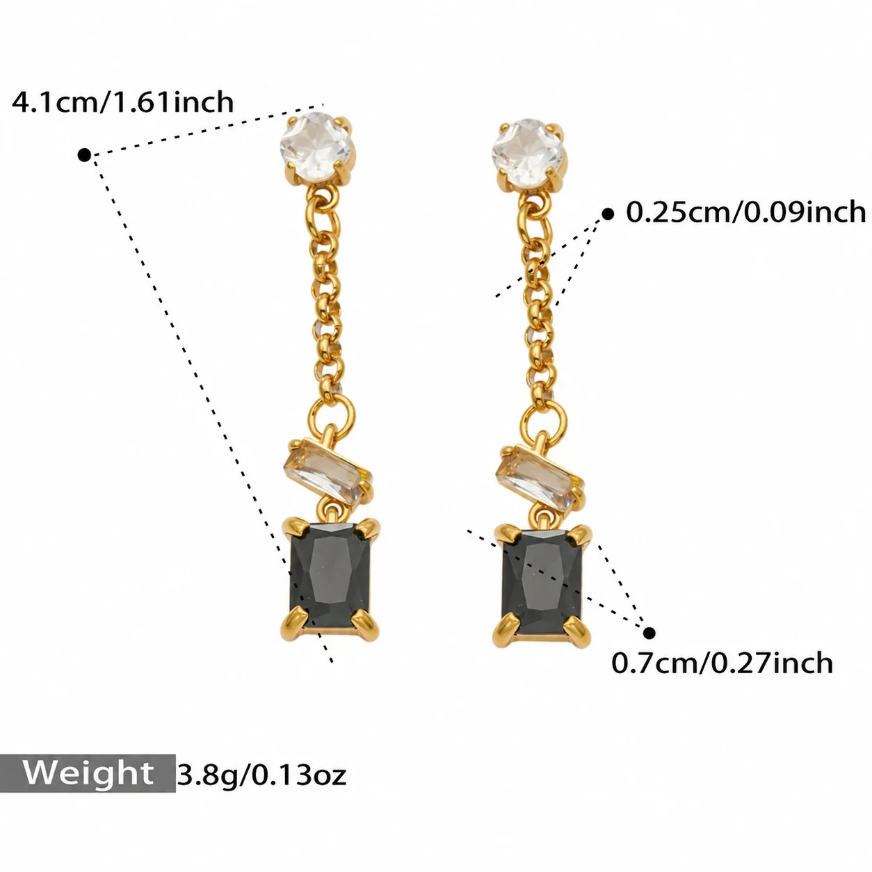 Emerald-Cut CZ-kettinghangers, verguld roestvrij staal productfoto